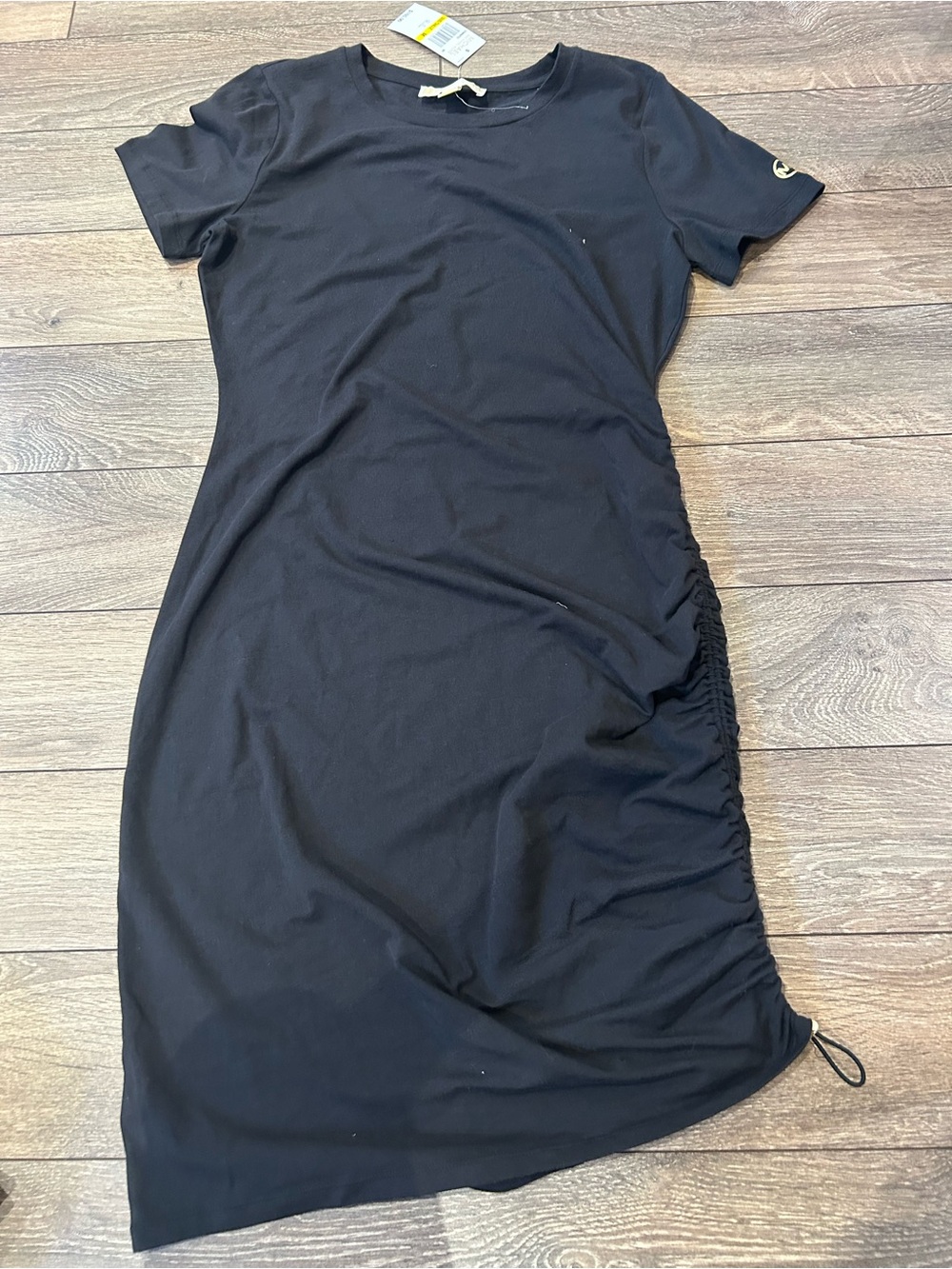 Michael Kors Black Short-Sleeve Ruched-Side Midi Dress